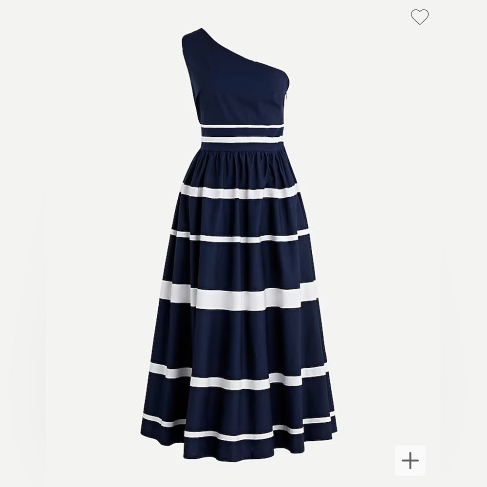 One-shouldered maxi dress in cotton poplin with ribbon stripes